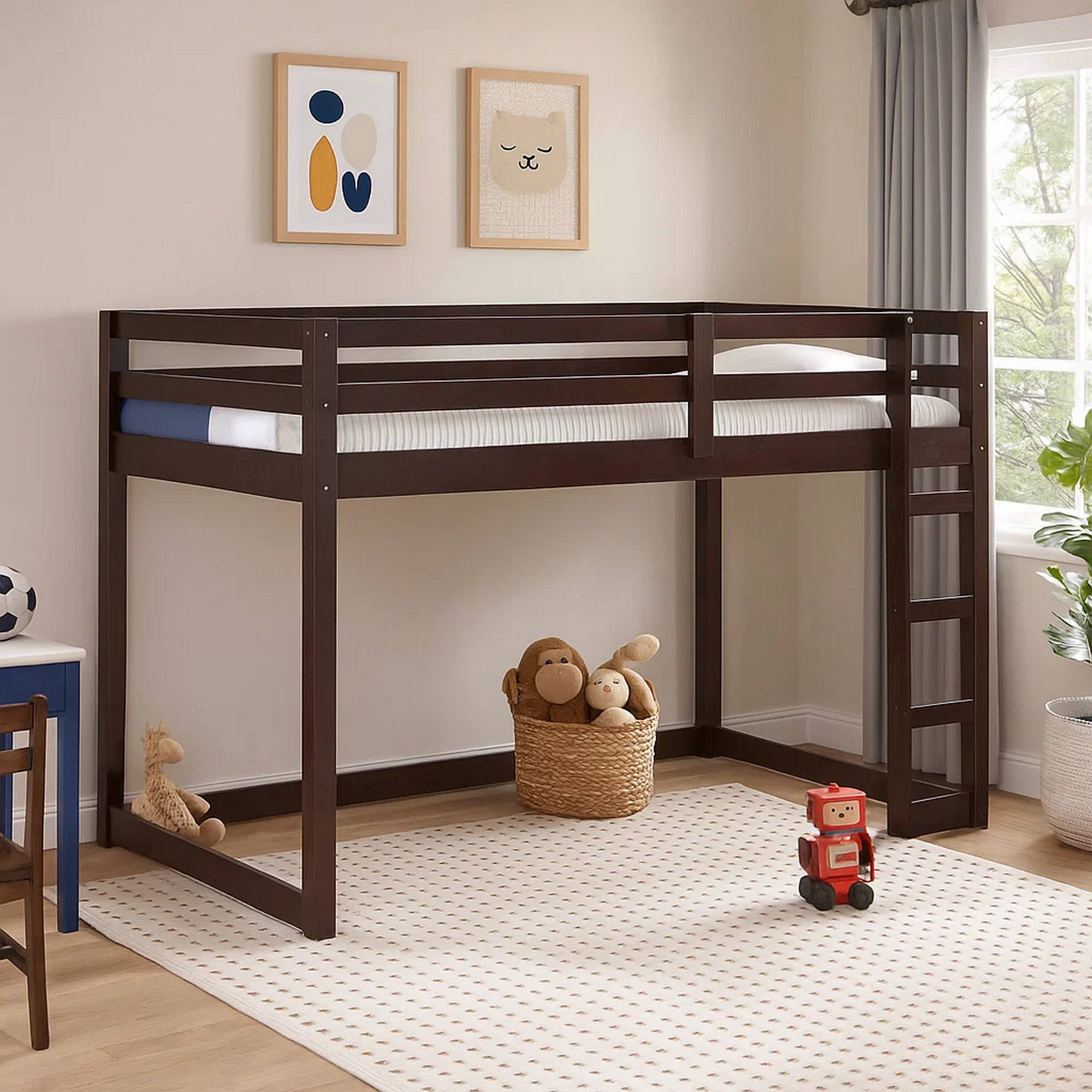 Alt View 6. Manhattan Lane - Twin Wooden Frame Loft Bed with Built In Ladder, Espresso Brown - Brown.