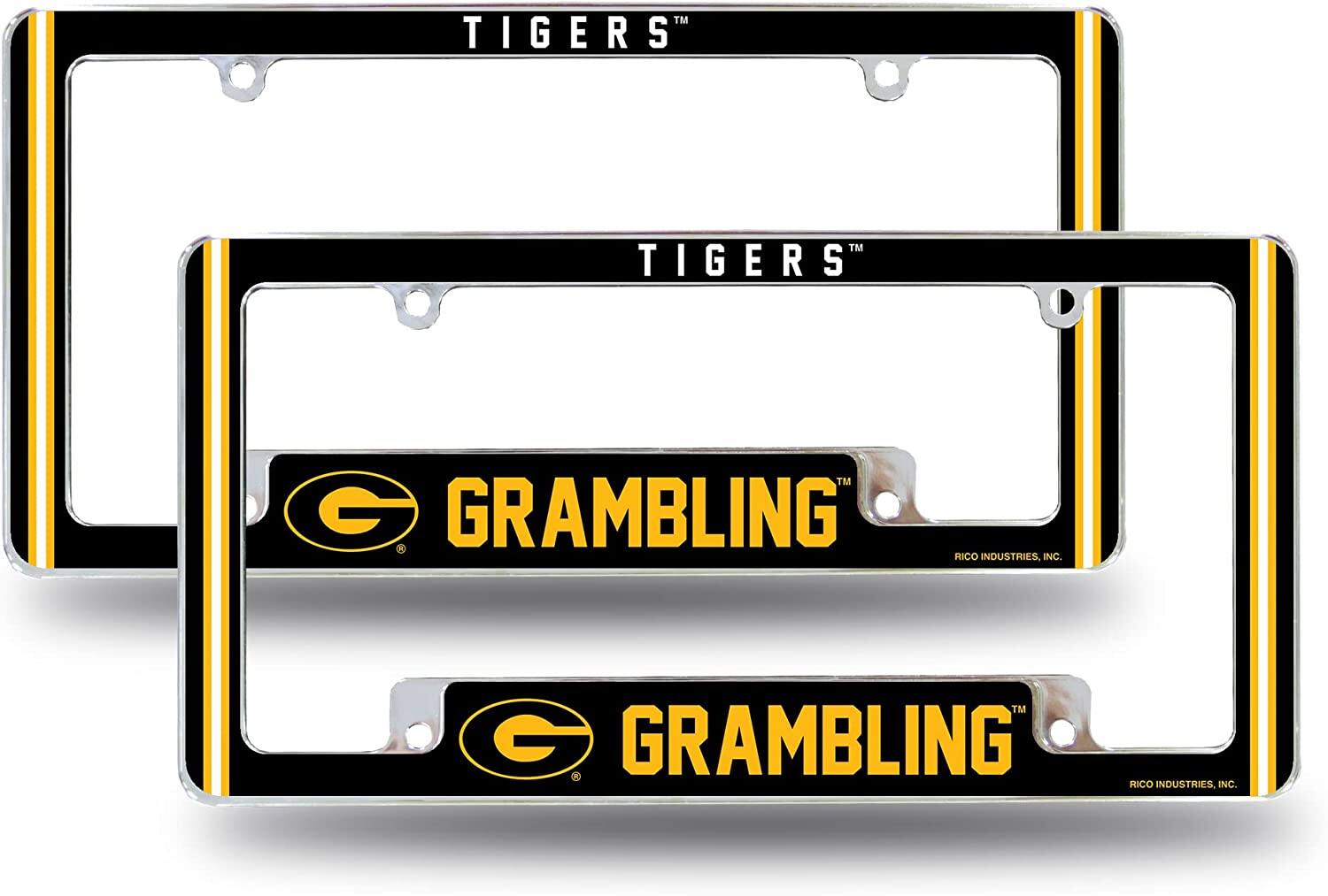 Grambling State NCAA Tigers (Set of 2) Chrome Metal License Plate Frames with Bold Full Frame Design
