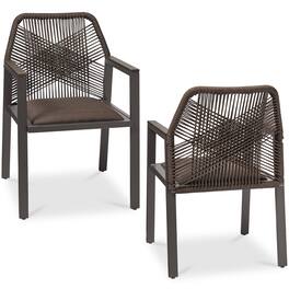Best Choice Products - Set of 2 Indoor/Outdoor Aluminum Woven Rope Dining Chairs w/ Armrests - Brown/Mocha