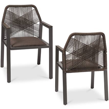 Front. Best Choice Products - Best Choice Products Set of 2 Indoor/Outdoor Aluminum Woven Rope Dining Chairs w/ Armrests - Brown/Mocha - Brown/Mocha.