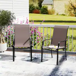 Costway - Patio Dining Chair Set of 2 High Backrest Dining Furniture with Wide Seat - Brown