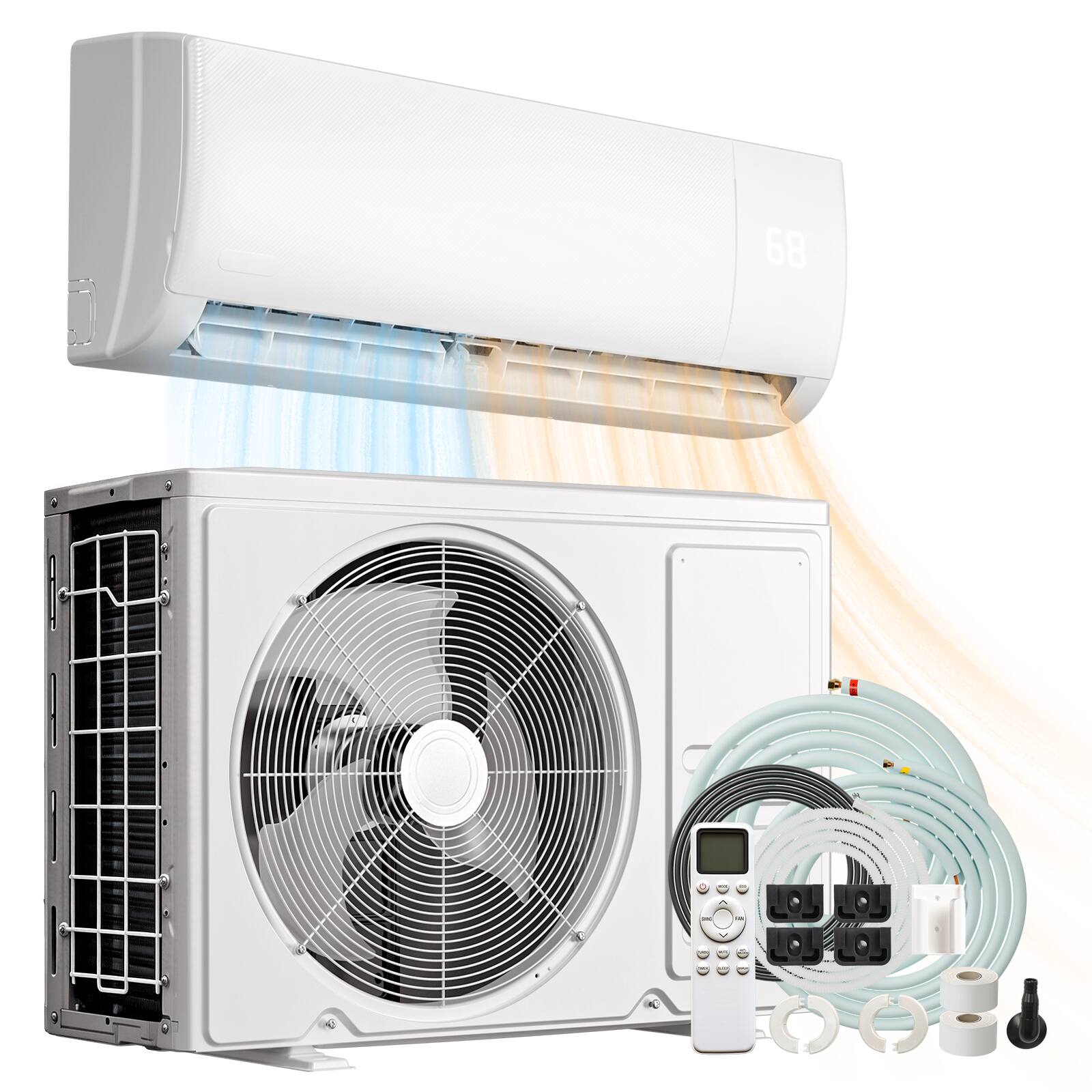 Left. Winado - 9000 BTU Wifi Enabled Mini Split Air Conditioner & Heater, 19 SEER2 115V Inverter Ductless Wall AC Installation Unit Kit - White.