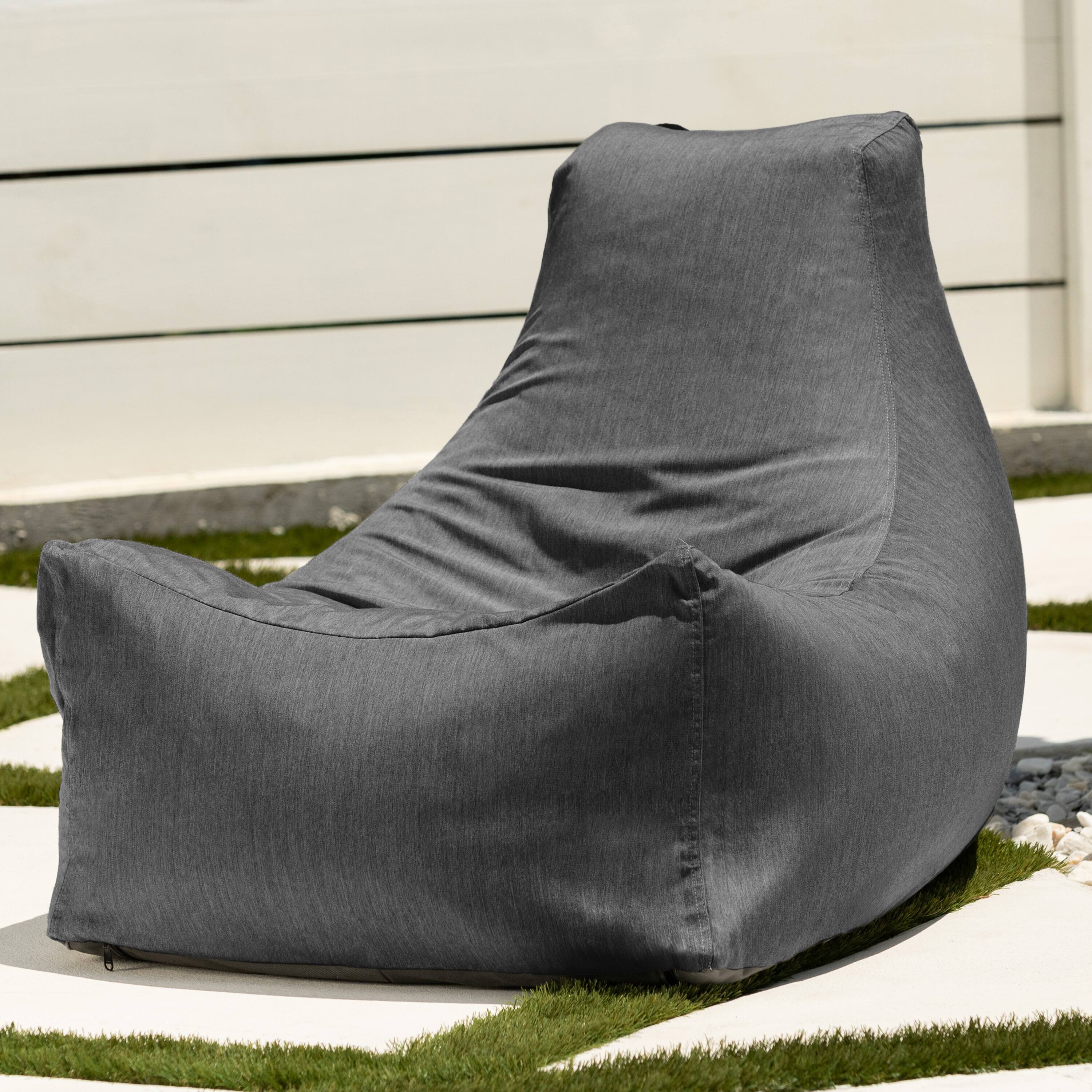 Left. Jaxx - Jaxx Juniper Outdoor Bean Bag Patio Chair & Poolside Lounge, Charcoal Sunbrella - Charcoal.