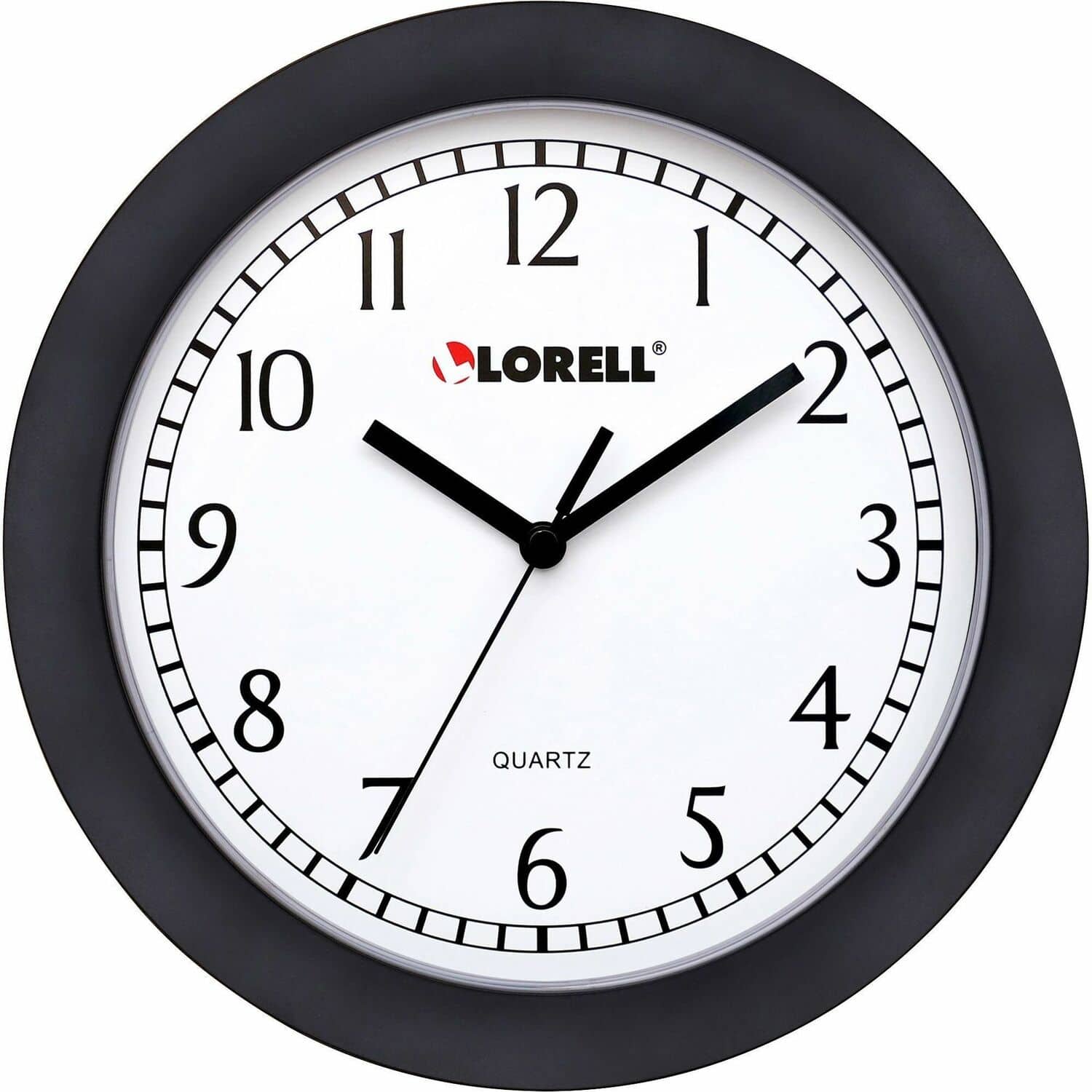 Lorell - 9" Round Wall Clock Analog Quartz White Main Dial Black Case Plastic - White|Black