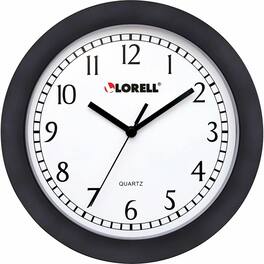 Lorell - 9" Round Wall Clock Analog Quartz White Main Dial Black Case Plastic - White|Black
