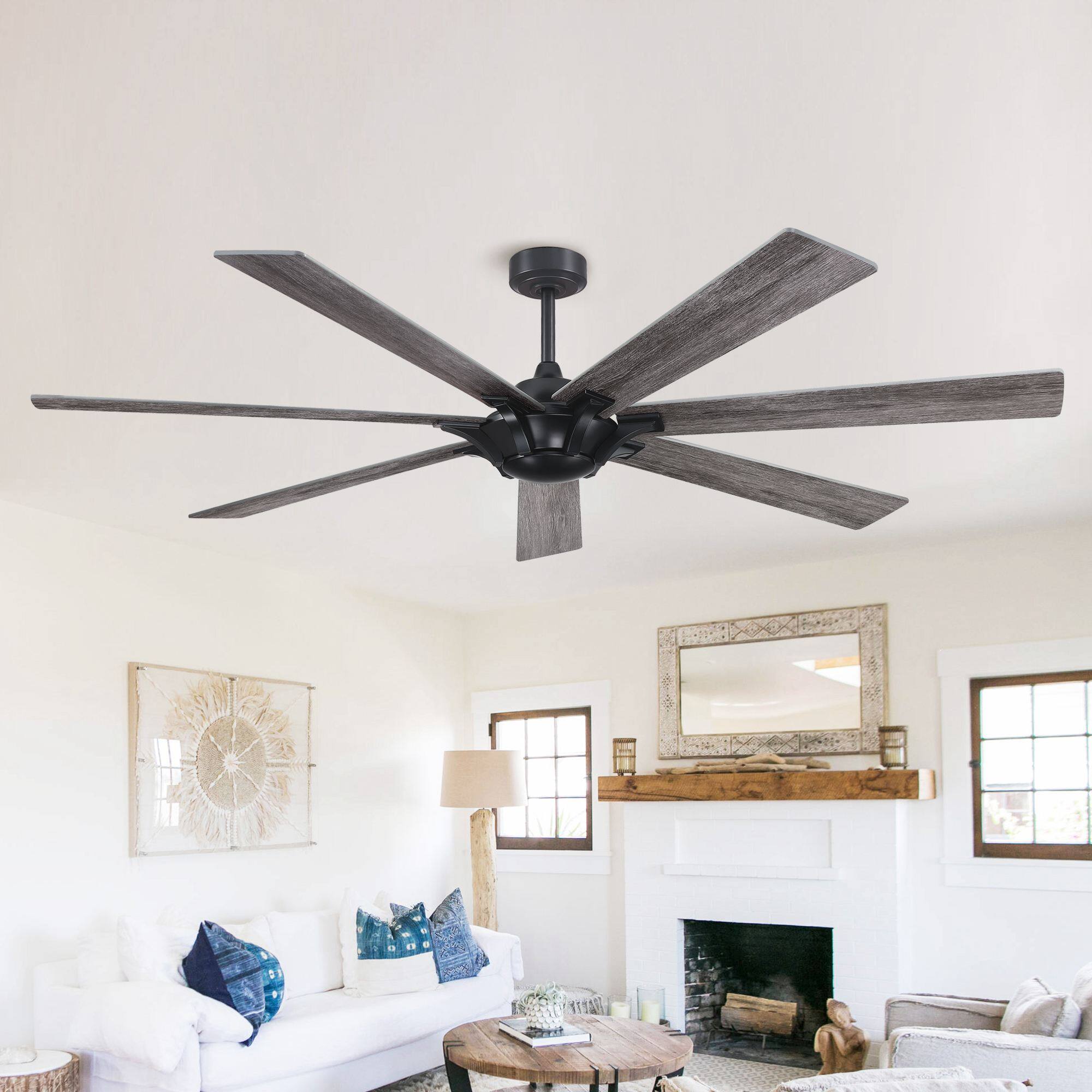 Back. Parrot Uncle - 72 in. Matte Black Industrial Reversible Blades Ceiling Fan with Remote without Light - Black.