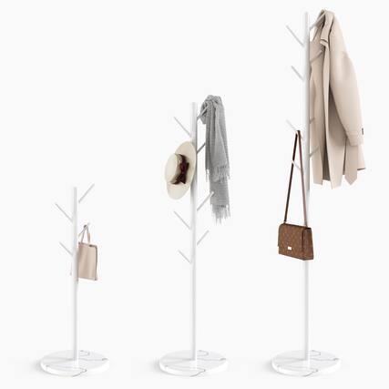 Front. Stylel Star - Coat Rack with Natural Marble Base - Metal Freestanding Coat Rack with 8 Hooks - White.