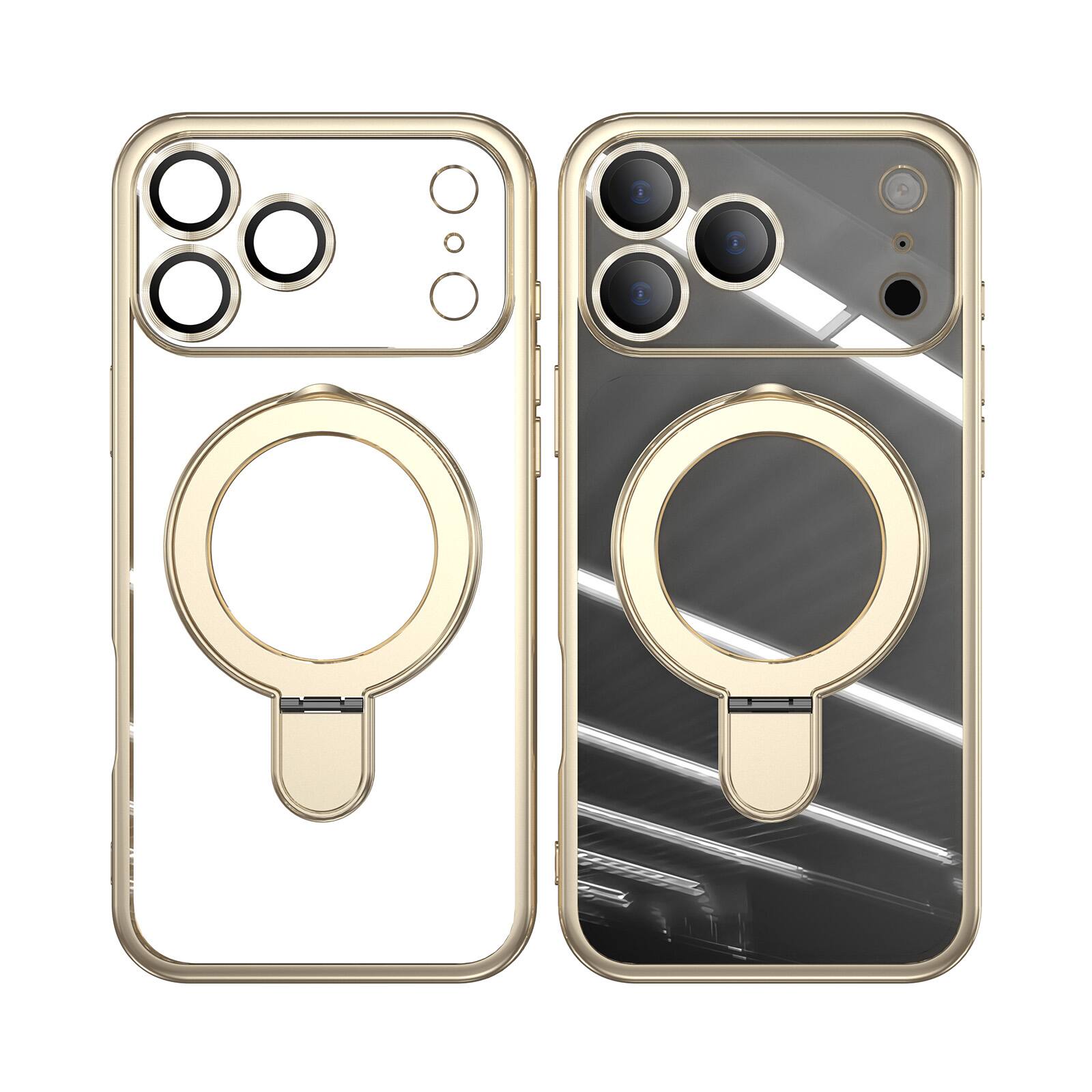 Alt View 1. Dteck - Dteck MagSafe Compatible Case for Apple iPhone 17 Pro Max with Plating Ring Stand Lens Protection Cover - Gold.