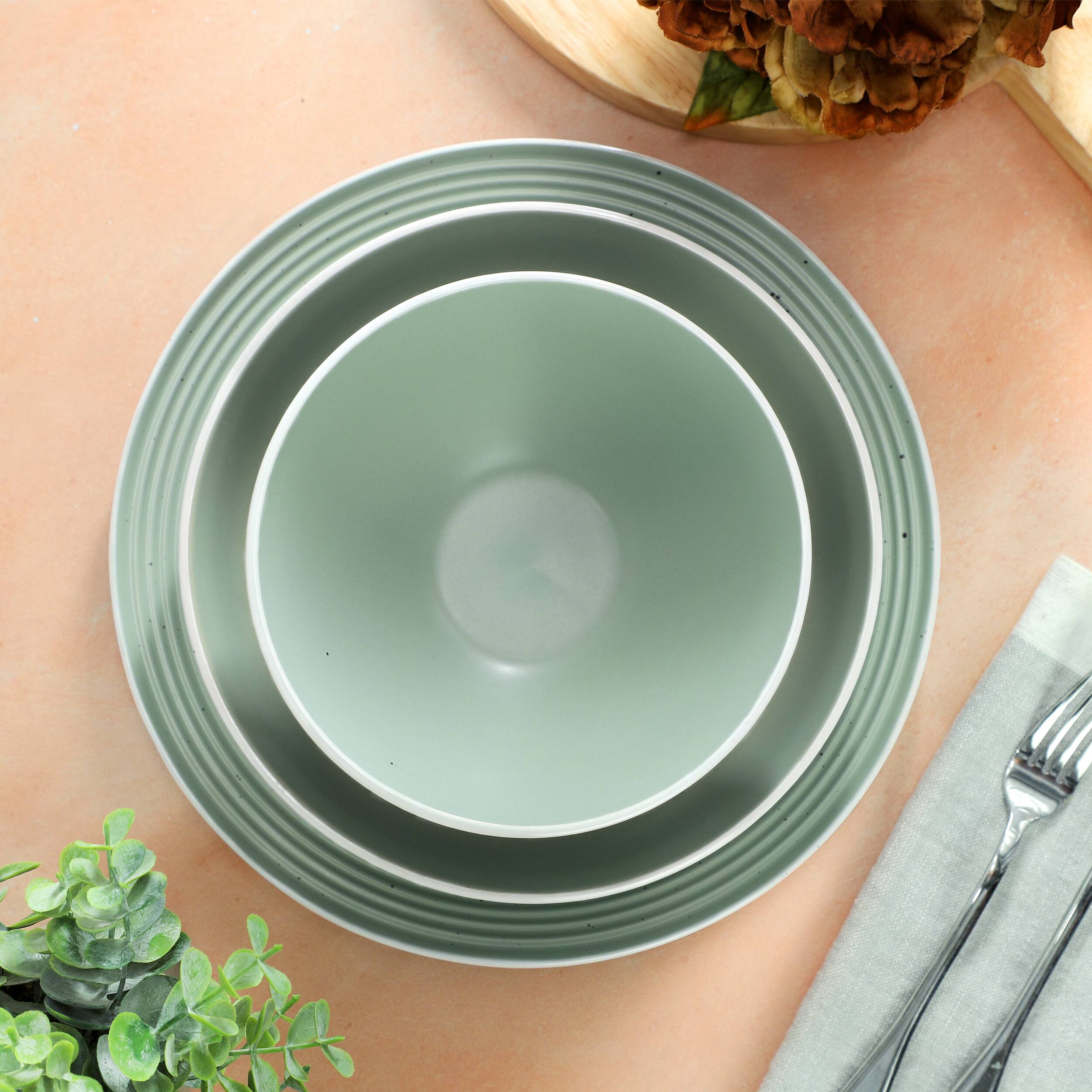 Alt View 6. Elama - Elama Emilia 16 Piece Double Bowl Stoneware Dinnerware Set in Light Green - Light Green.