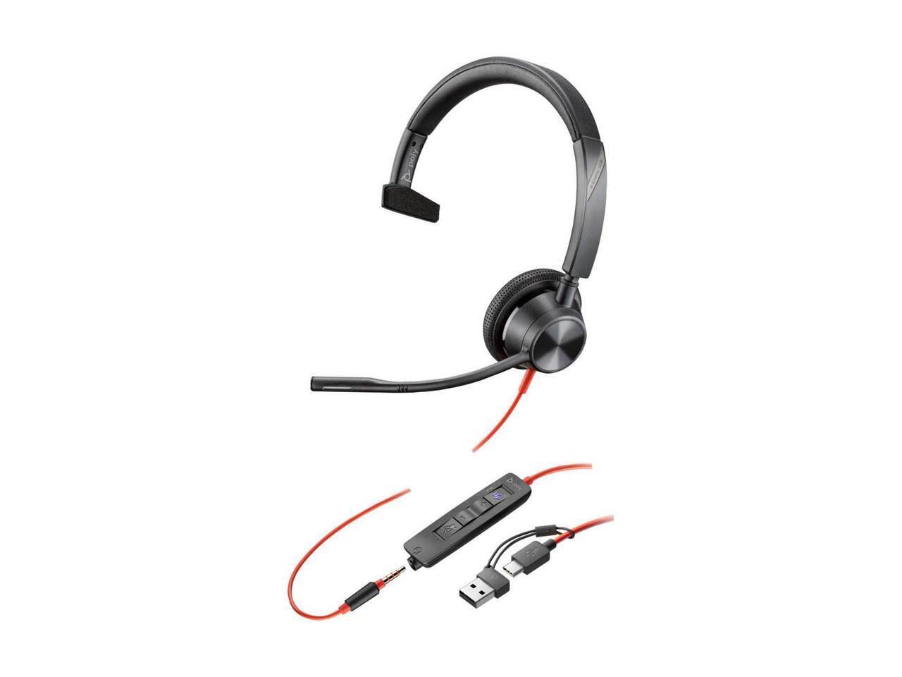 Alt View 2. HP - Poly Blackwire 3315 Headset - USB C, 3.5mm - Teams Certified - Black - Black.