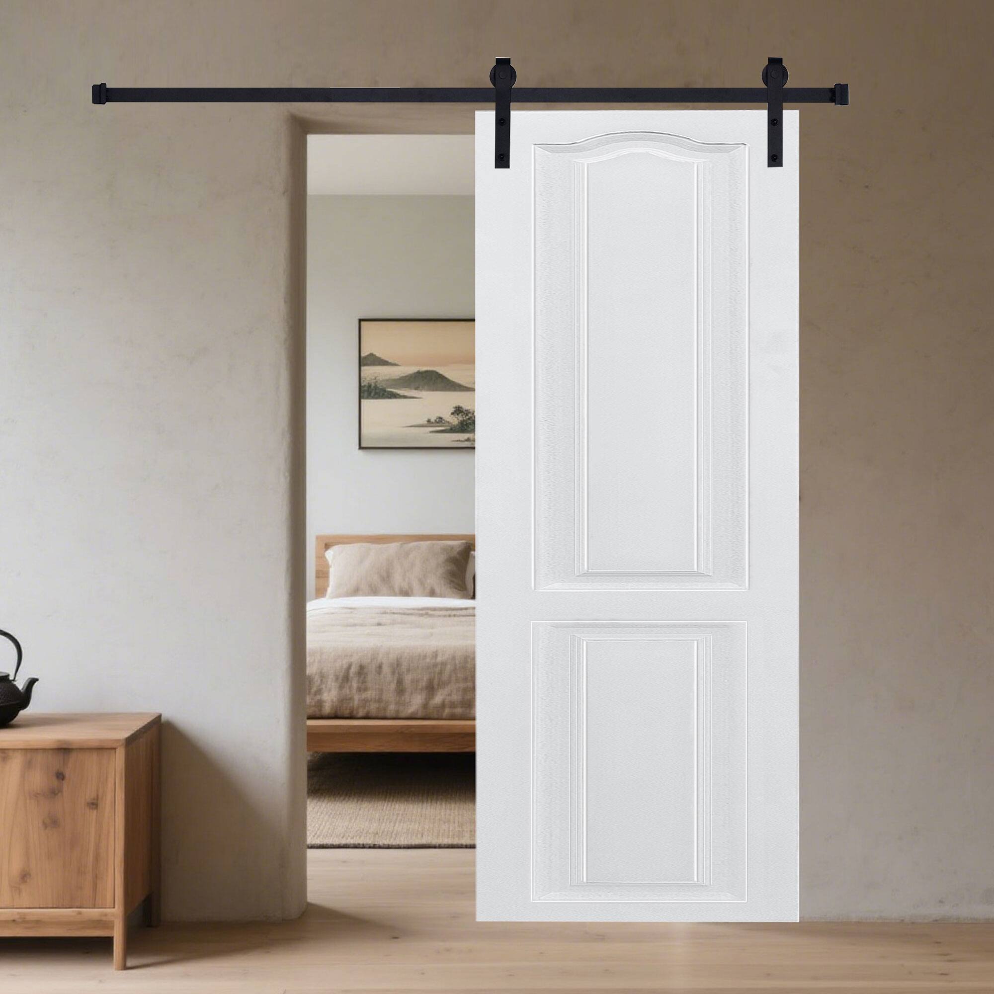 Alt View 2. Boyel Living - Milk White Modern 2-Panel Barn Sliding Door 42-in L x 0.75-in W x 84-in H with Hardware Kit - Milk White.