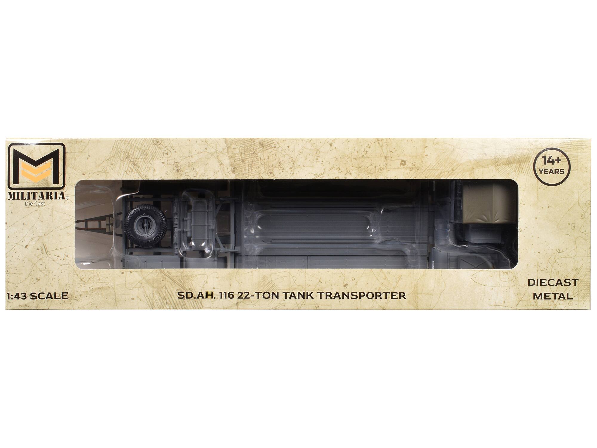 M MILITARIA Die Cast 14+ YEARS 1:43 SCALE SD.AH. 116 22-TON TANK TRANSPORTER DIECAST METAL