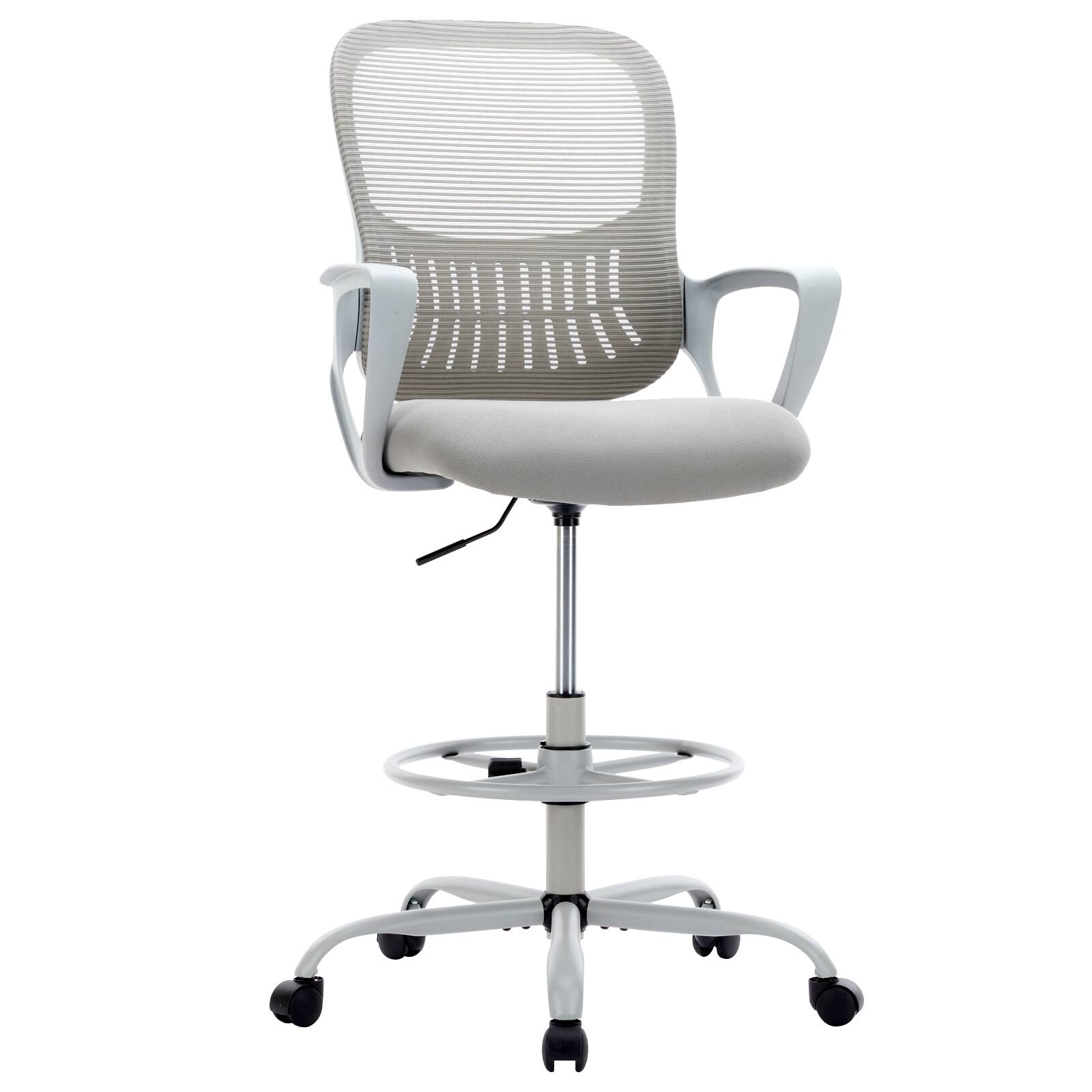 Angle. Spaco - Spaco Counter Height Executive Office Chair, Ergonomic Adjustable Stool for Standing Desk with Swivel Foot Ring - White.