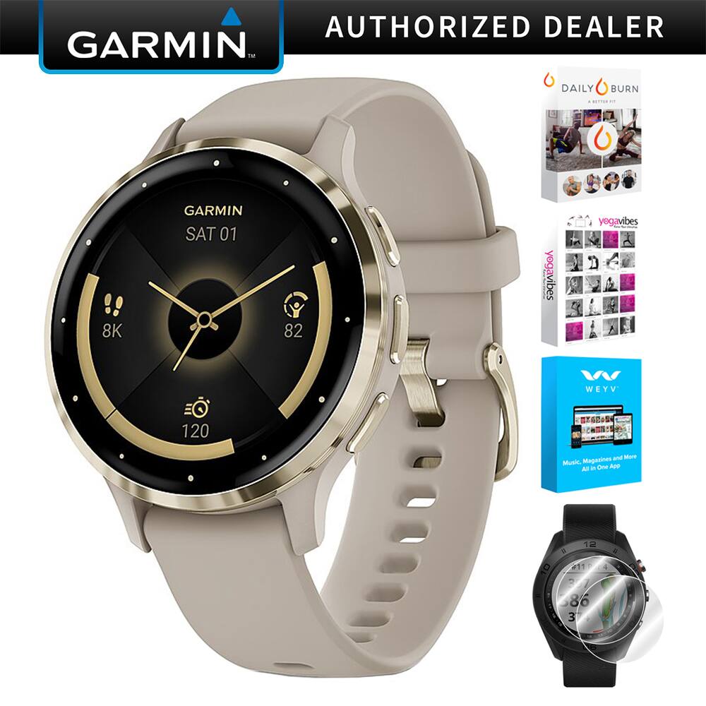 Garmin - Venu 3S GPS Smartwatch Gold Steel Bezel w/French Gray Case + Accessories Kit - Stainless Steel and French Gray - (2023)