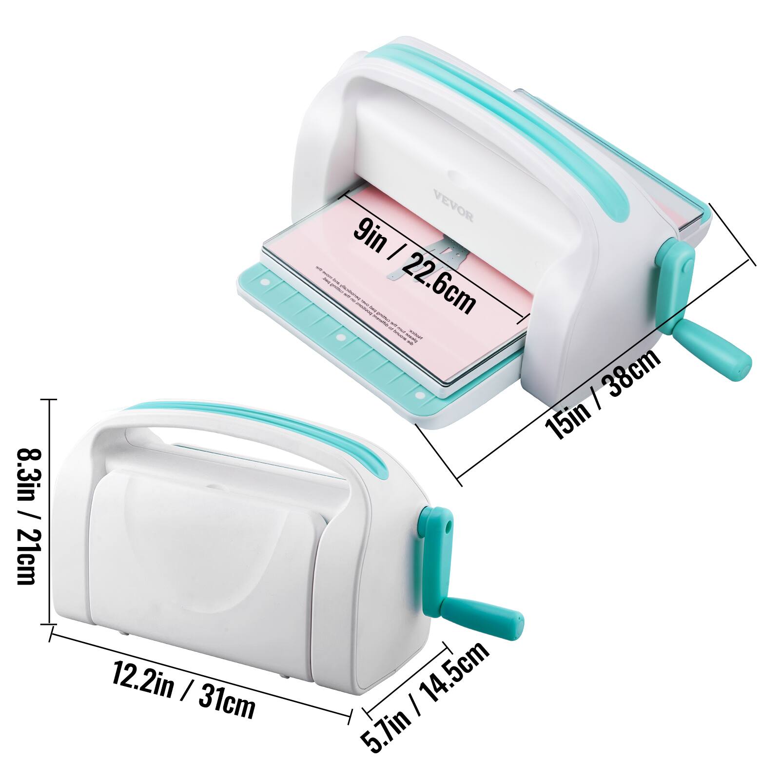 8.3in / 21cm  
12.2in / 31cm  
9in / 22.6cm  
15in / 38cm  
5.7in / 14.5cm