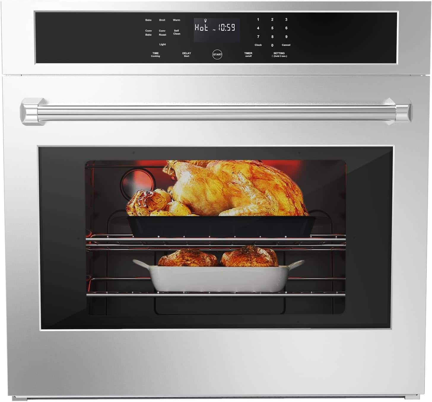 GARVEE - Wall Oven 30 in Single Wall Ovens Electric Built-in Convection Oven, 3800W, 4.8 Cu.Ft. Broil Bake Roast Function - Black