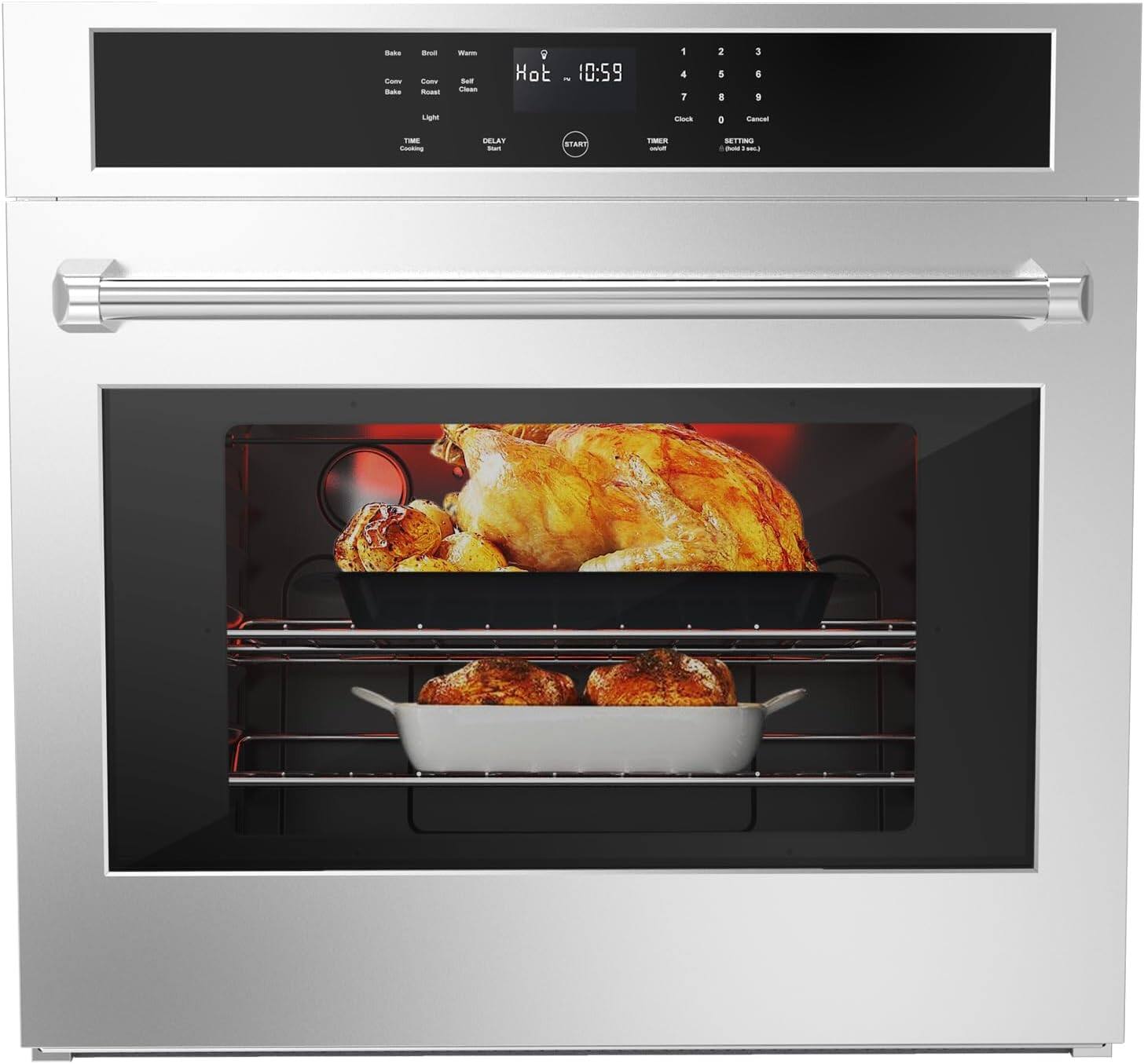 Front. GARVEE - Garvee Wall Oven 30 in Single Wall Ovens Electric Built-in Convection Oven, 3800W, 4.8 Cu.Ft. Broil Bake Roast Function - black.