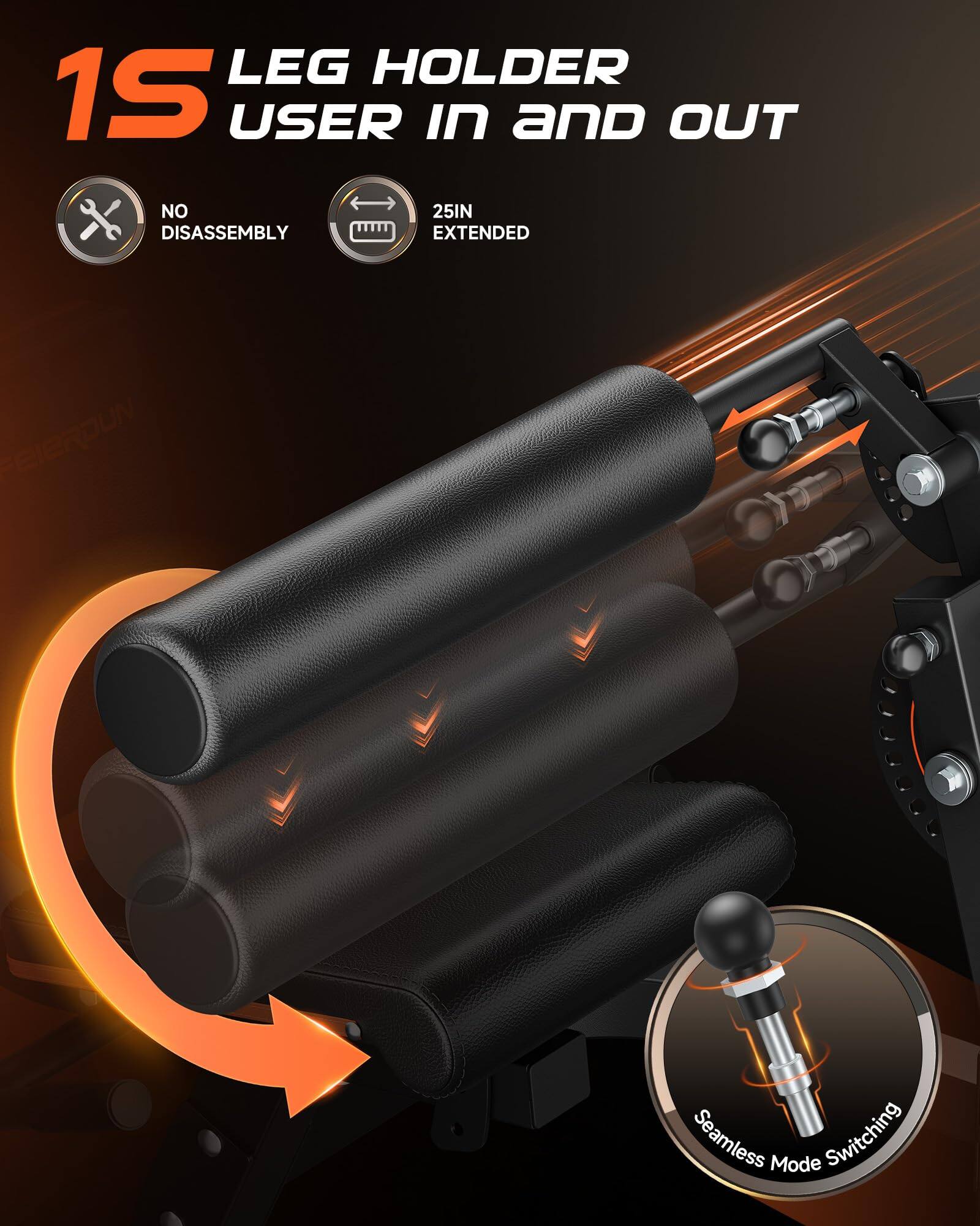 1S LEG HOLDER USER IN AND OUT  
NO DISASSEMBLY  
25IN EXTENDED  
Seamless Mode Switching