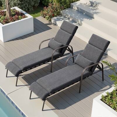 Alt View 5. Crestlive Products - Crestlive Products Set of 2 Brown Metal Frame Adjustbale Chaise Lounge Chair with Cushion and Pillow - Dark Gray.