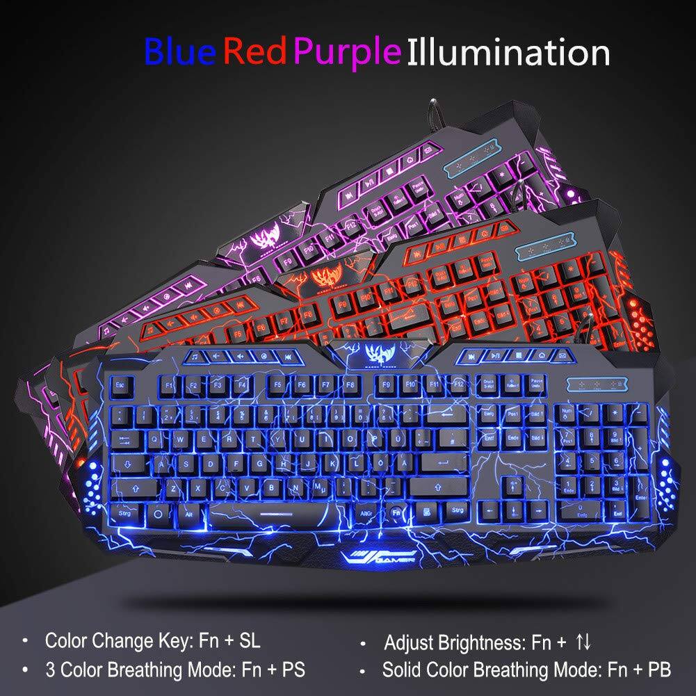 Blue Red Purple Illumination

- Color Change Key: Fn + SL
- 3 Color Breathing Mode: Fn + PS
- Adjust Brightness: Fn + ↑
- Solid Color Breathing Mode: Fn + PB