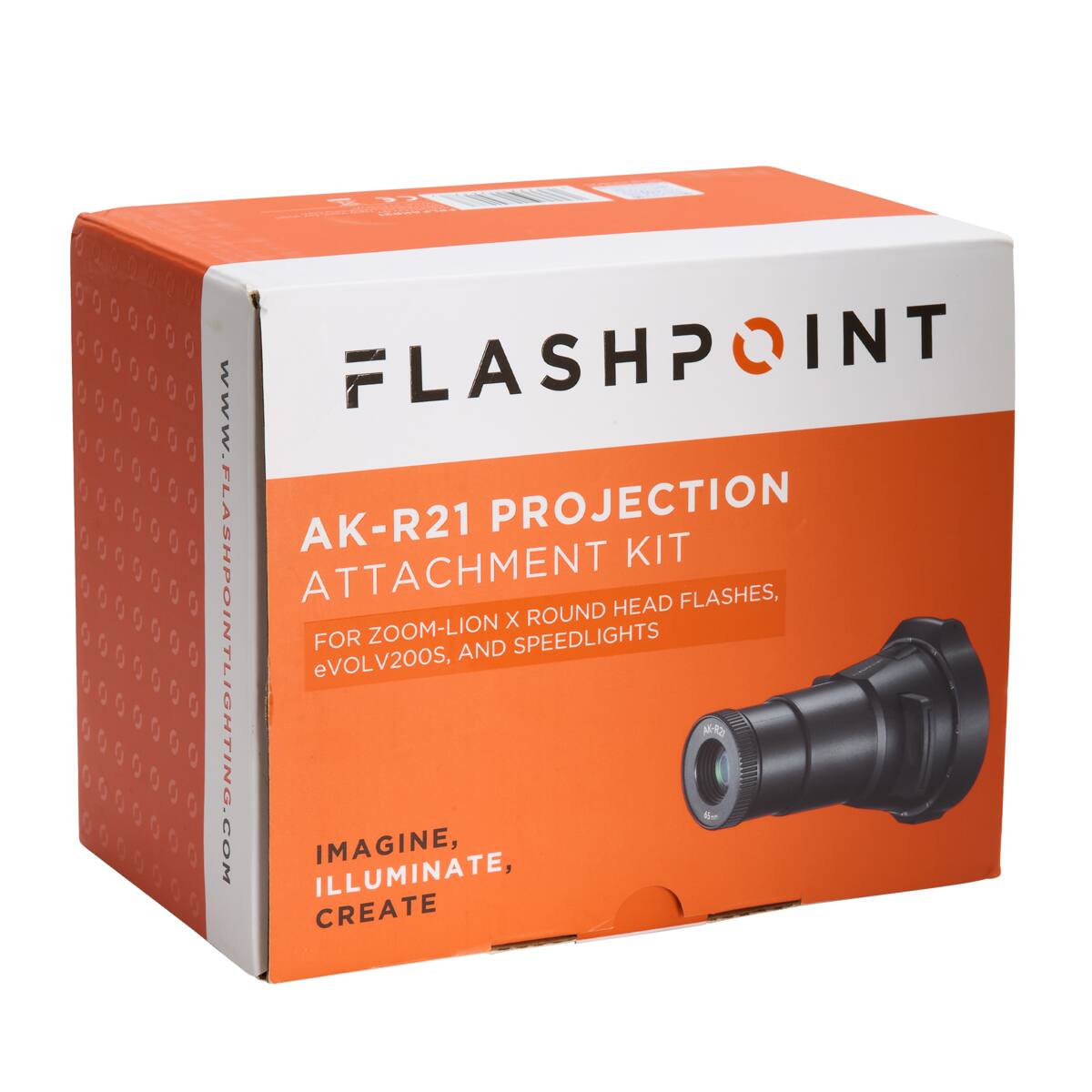 FLASHPOINT AK-R21 PROJECTION KIT ATTACHMENT FOR ZOOM-LION X ROUND HEAD FLASHES, eVOLV200S, AND SPEEDLIGHTS  
WWW.FLASHPOINTLIGHTING.COM  
IMAGINE, ILLUMINATE, CREATE