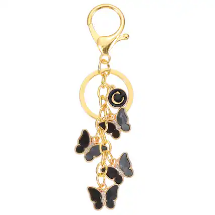 Front. Unique Bargains - Butterfly Initial Letter Keychain, Alphabet C Metal Keyring, Cute Car Keys Holder Charm for Women Gift - Black.