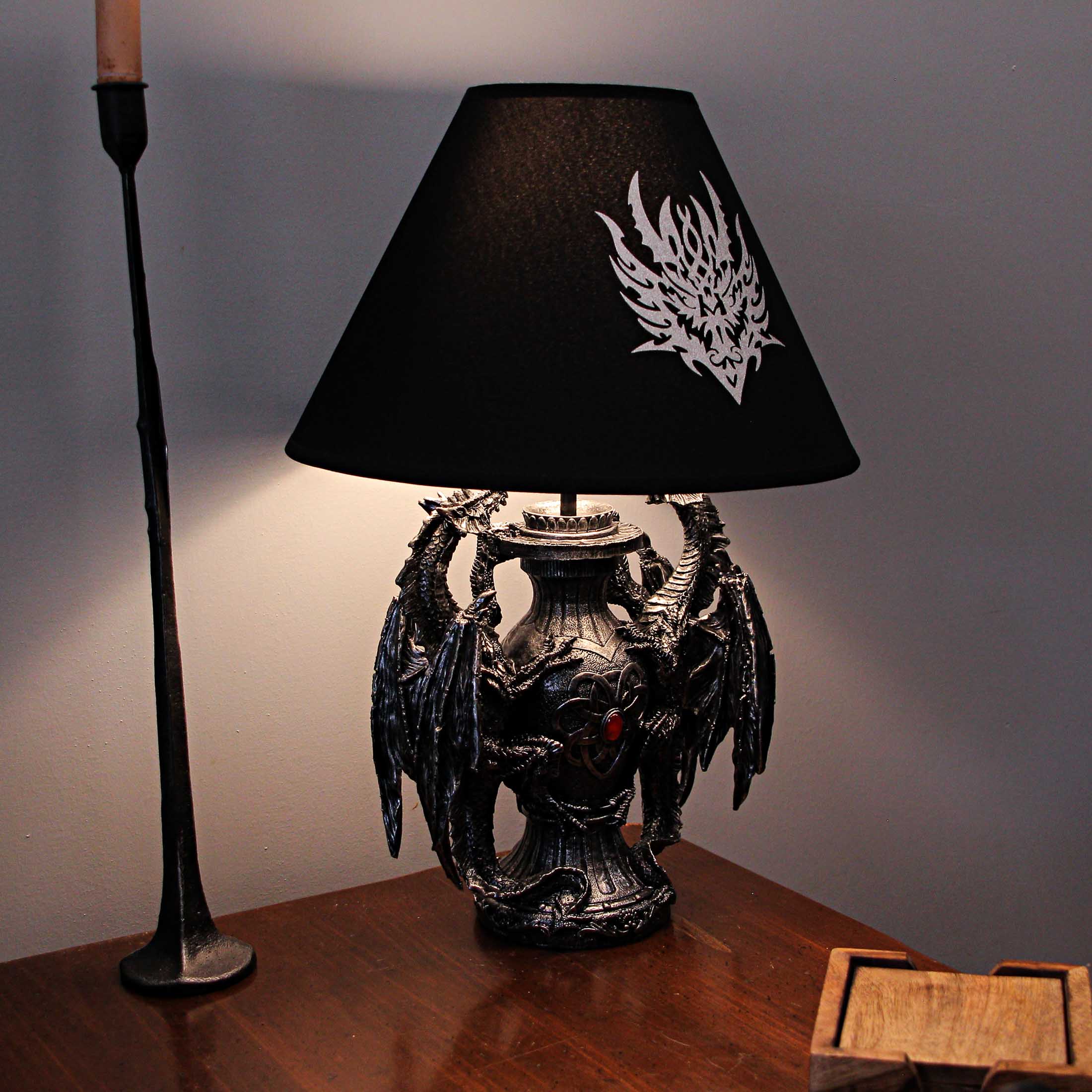 Alt View 4. Zeckos - Gothic Guardians of Light Medieval Dragons Table Lamp - Black.