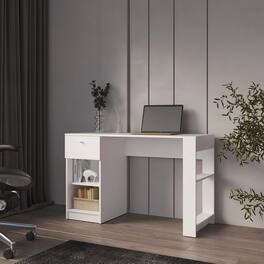 TinyHomie - Computer Desk with Drawer and Open Storage - White