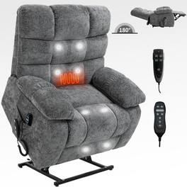 Boyel Living - Dual Motor Infinite Position Up to 350 LBS Large Chenille Power Lift Recliners with Heat Massage and Power Remote - Gray