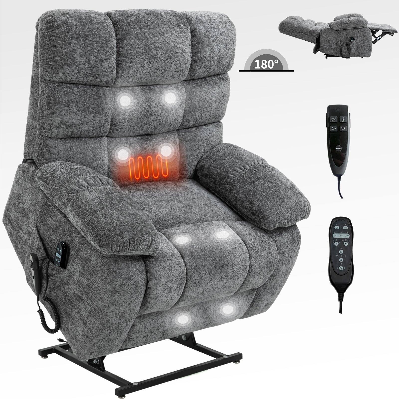 Front. Boyel Living - Gray Dual Motor Infinite Position Up to 350 LBS Large Chenille Power Lift Recliners with Heat Massage and Power Remote - Gray.