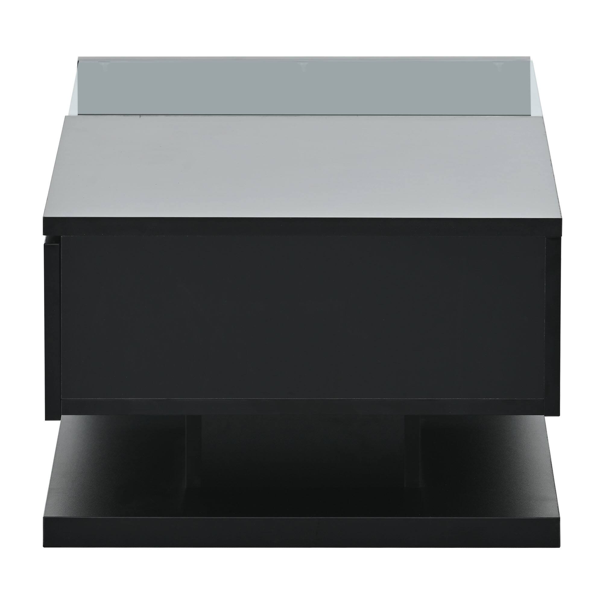 Alt View 9. Tiramisubest - Modern Coffee Table with Tempered Glass,Wooden Modernist 2-Tier Rectangle Center Table with High-gloss UV Surface,Black - Black.