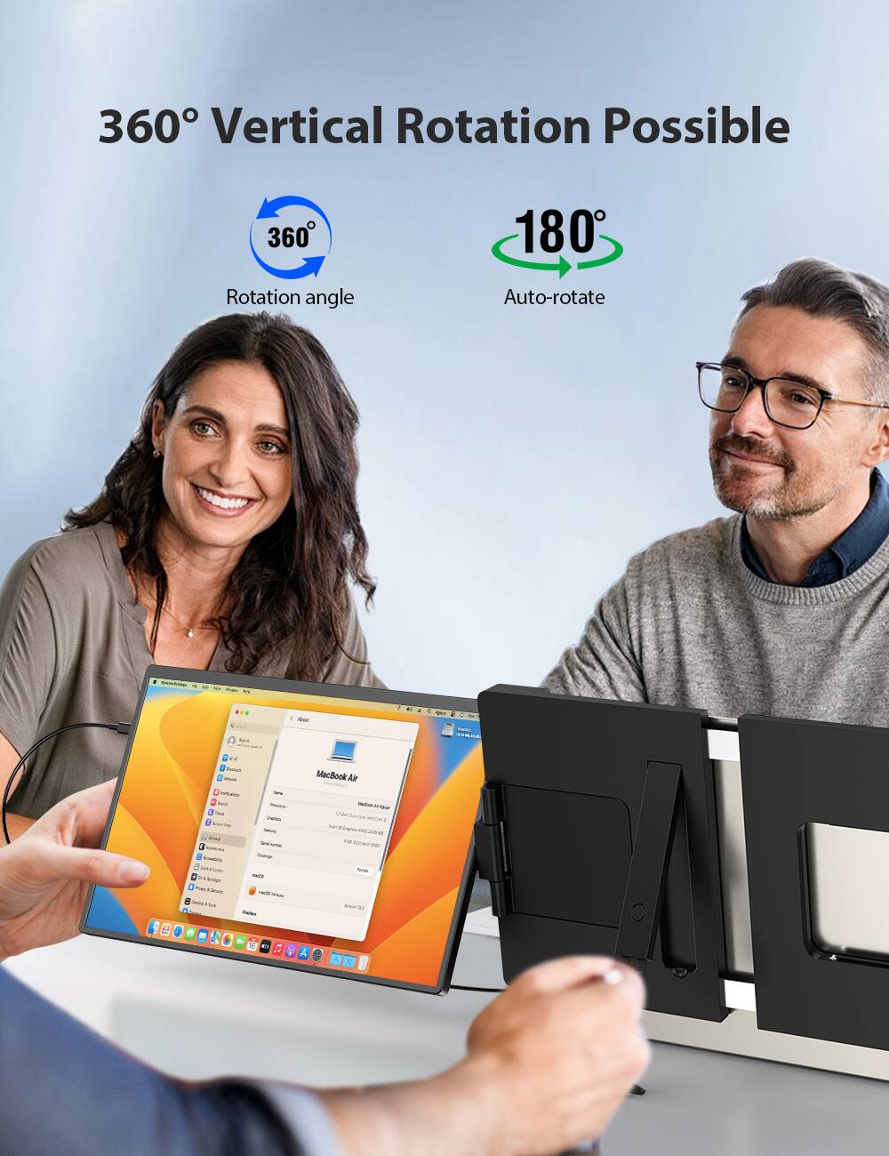 360° Vertical Rotation Possible  
360° Rotation angle  
180° Auto-rotate  

MacBook Air