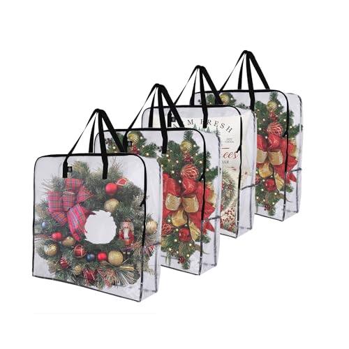 DORLUKFU - 4 Pack Wreath Storage Bag and Christmas Decoration Garland Container, 30 Inch Wreath Bag, Holiday Decoration - Clear