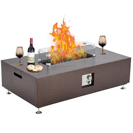 Front. Acekool - 48" 50,000 BTU Certified Propane Fire Pit Table, Outdoor Fireplace with Wind Guard Glass Windshield, Bronze.