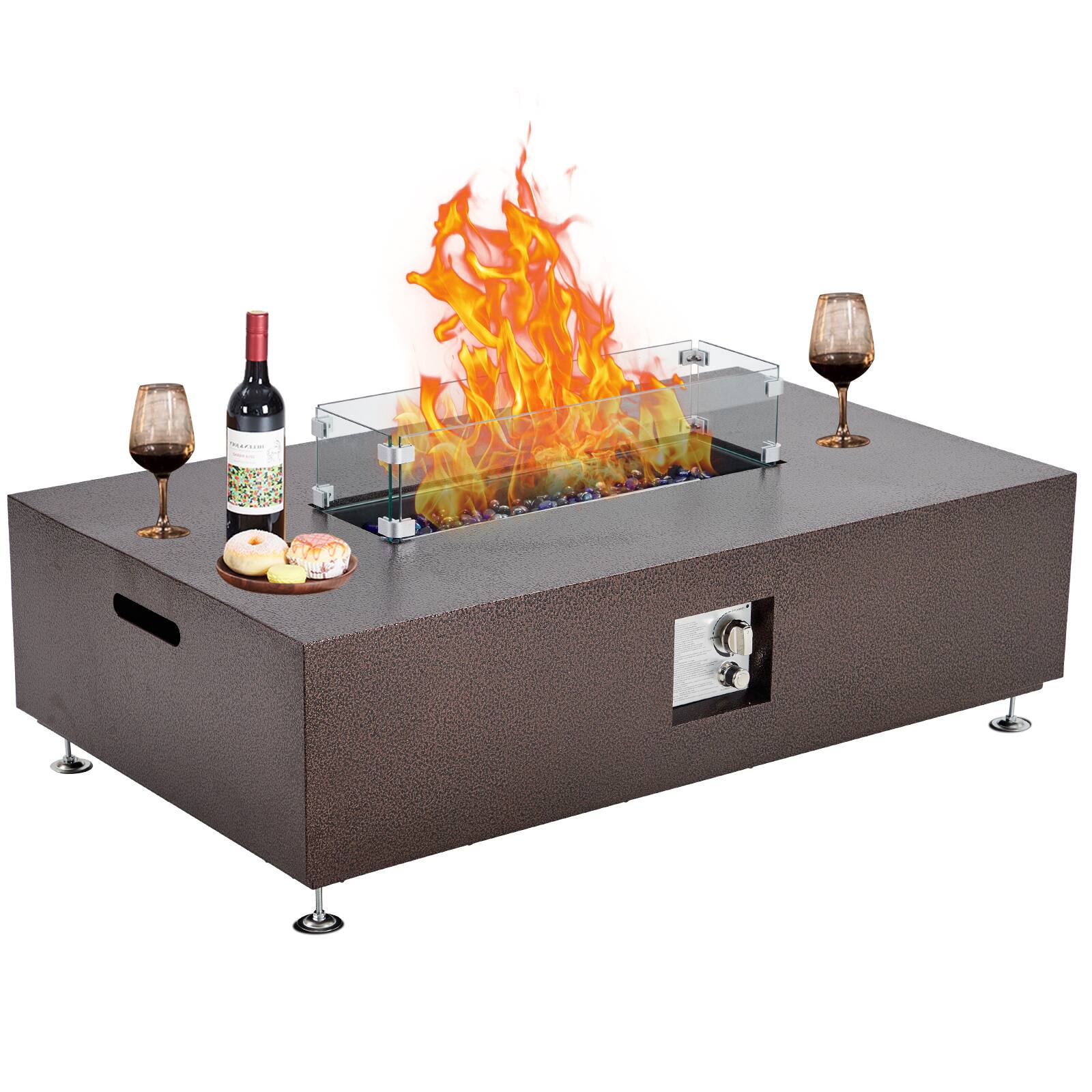 Front. Acekool - 48" 50,000 BTU Certified Propane Fire Pit Table, Outdoor Fireplace with Wind Guard Glass Windshield, Bronze.