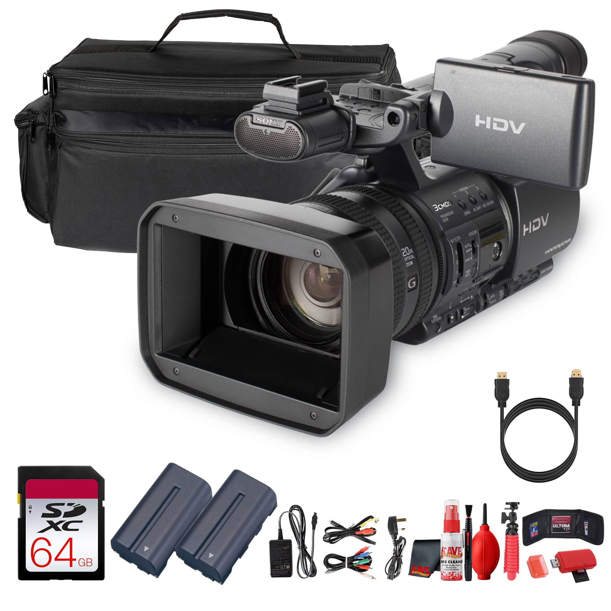 Sony - HDR-FX1000E PAL HDV Handycam – 3-CMOS HD Video, 20x Optical Zoom, Pro-Style Controls for Events Bundle