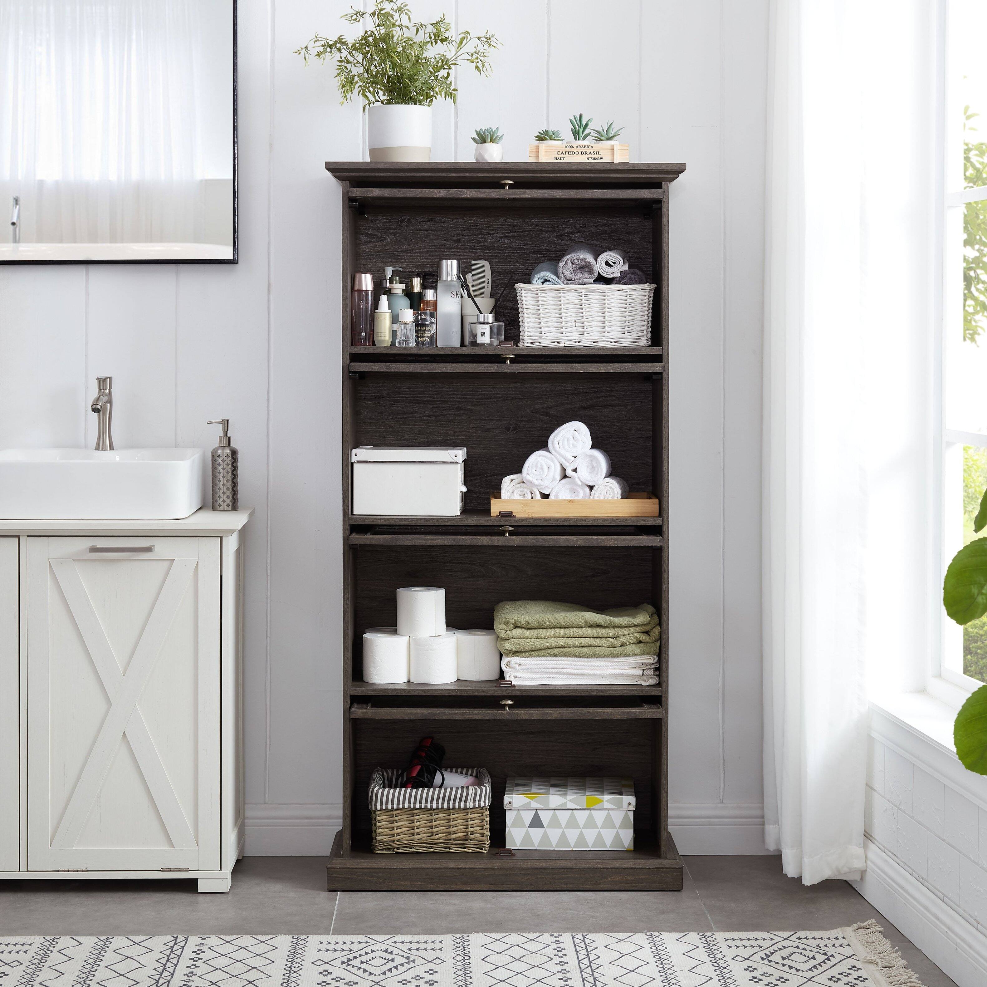 Alt View 1. Mirfee - 4-Tier Glass Display Cabinet with Flip-up Doors, for Collectors, Toy Organizers, Brown - Brown.