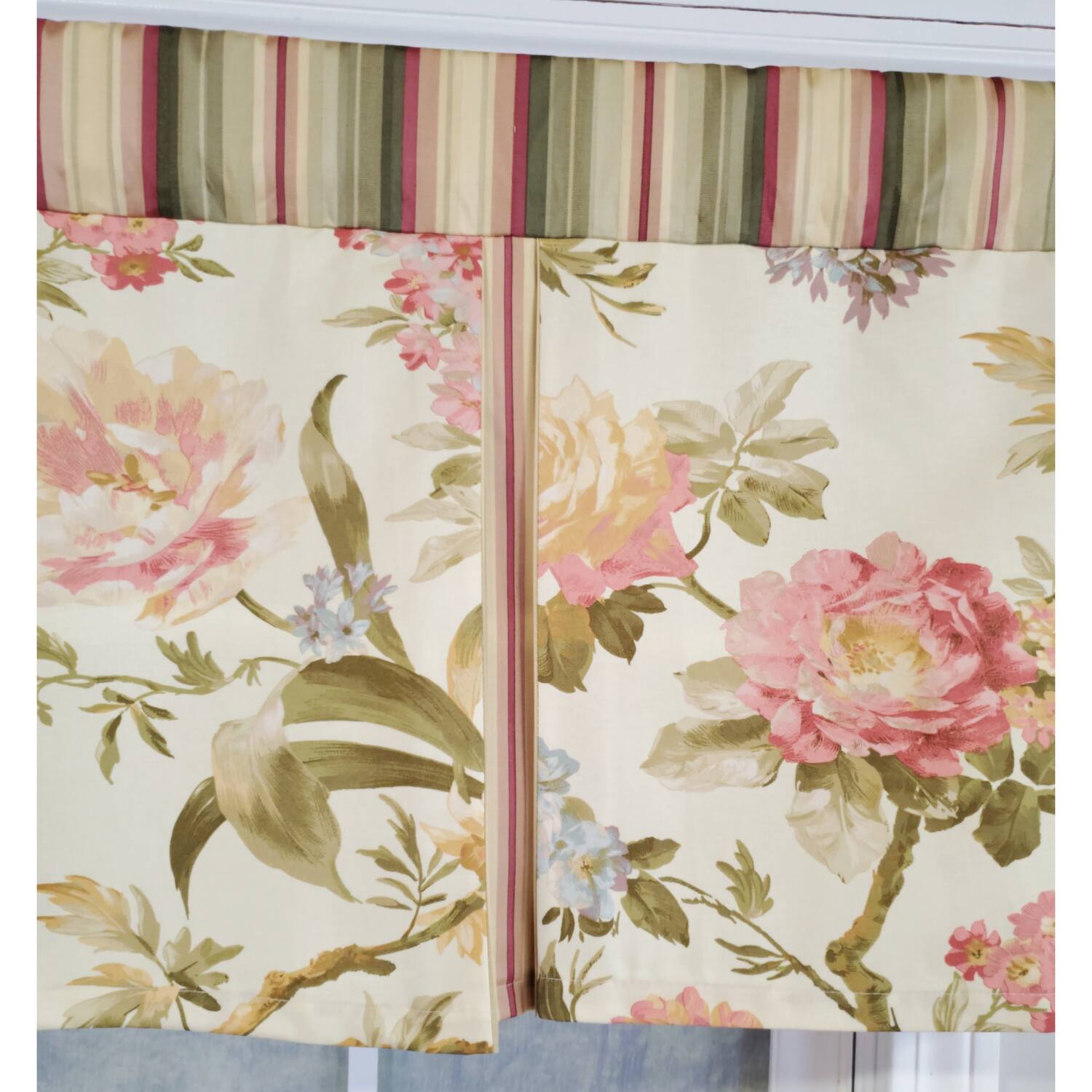 Left. RLF Home - RLF Home 3" Rod Pocket High Quality Fabric Casa di Fiori Pleated Valance for Windows 50" x 16" Cameo - Cameo.