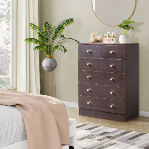 Alt View 8. Winado - Modern 6 Drawer Dresser Tall Dresser Chest of Drawers Anti-Tipping Device Metal Handle for Bedroom Living Room Hallway - Brown.