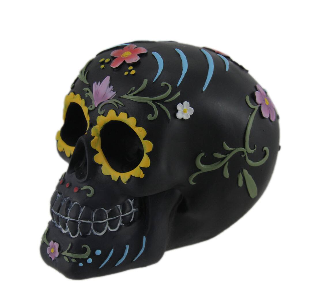 Alt View 1. Zeckos - Hand Painted Black Day of the Dead Sugar Skull Statue - Black.