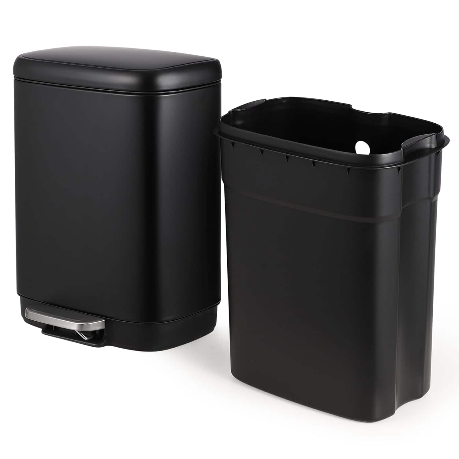 Jojoka - Smudge Resistant Rectangular Trash Can T8 12 Liter Stainless Steel Fingerprint Resistant Surface - Black