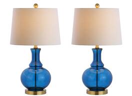 Jonathan Y - Lavelle 25" Glass LED Table Lamp, /Brass Gold (Set of 2) - Cobalt Blue