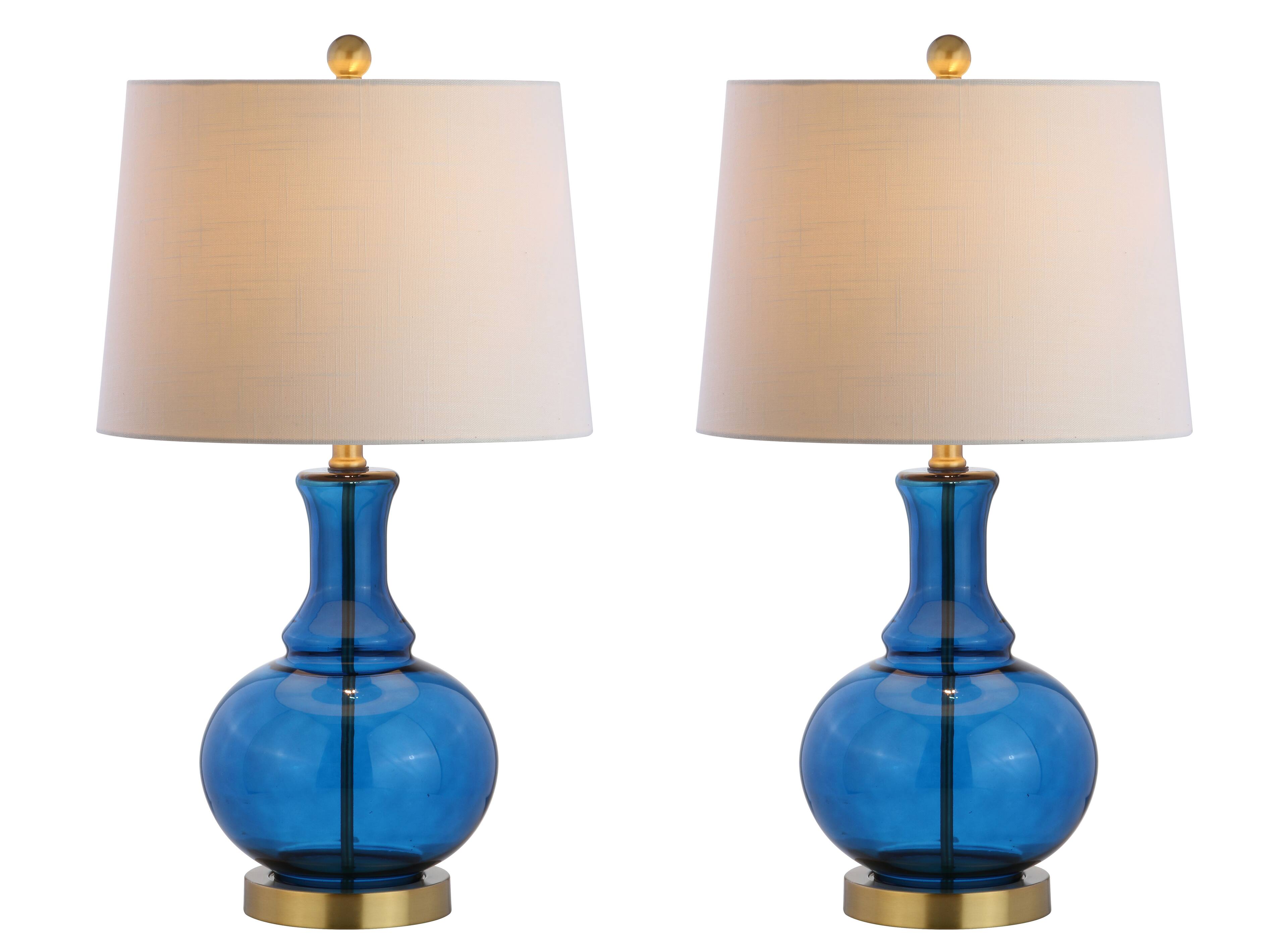 Front. Jonathan Y - Lavelle 25" Glass LED Table Lamp, Cobalt Blue/Brass Gold (Set of 2) - Cobalt Blue.
