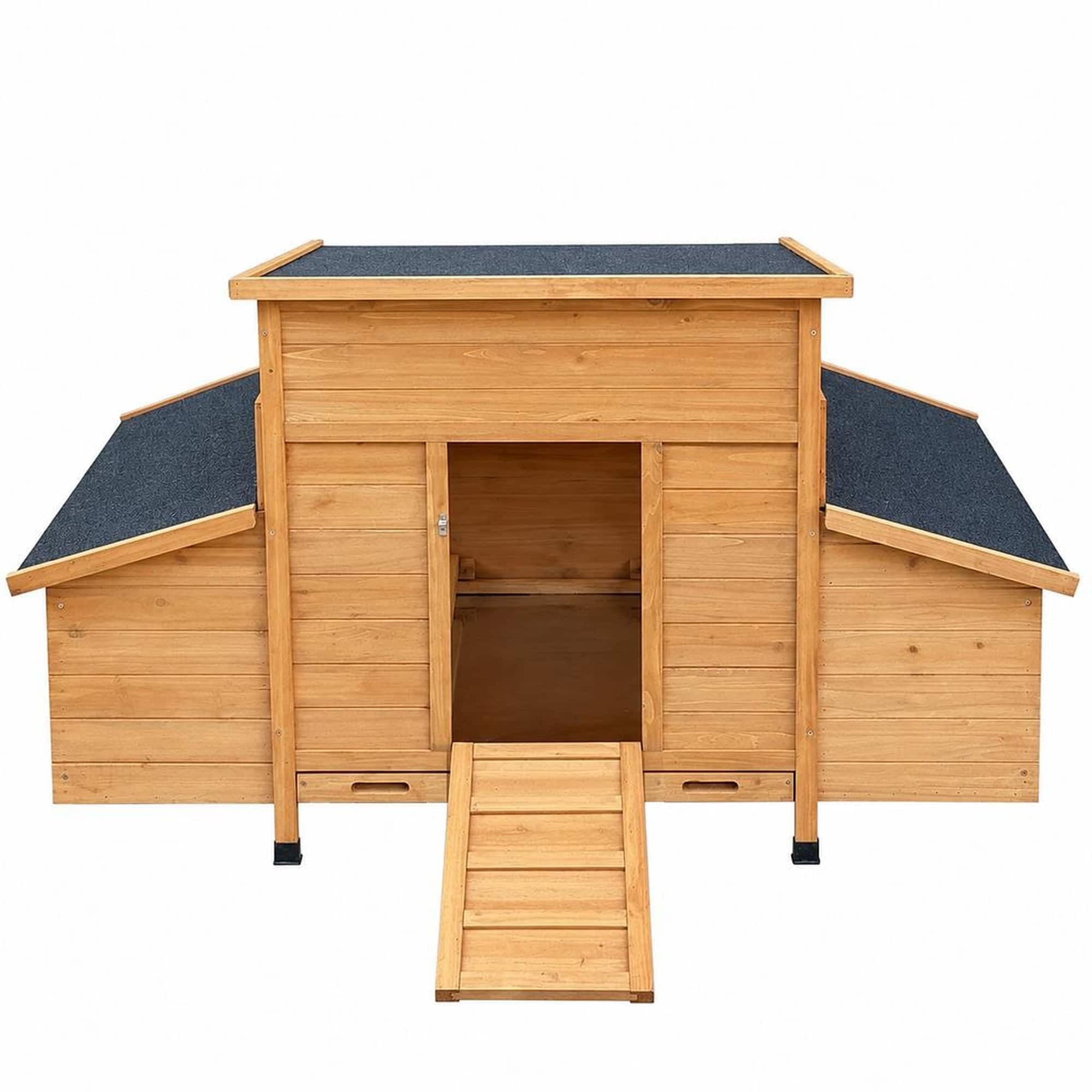 RYHNUYNE - Wooden Chicken Coop, 55.2 in Large Outdoor Hen House, 6 Nesting Boxes, Fir Wood, Waterproof Roof, Removable Tray