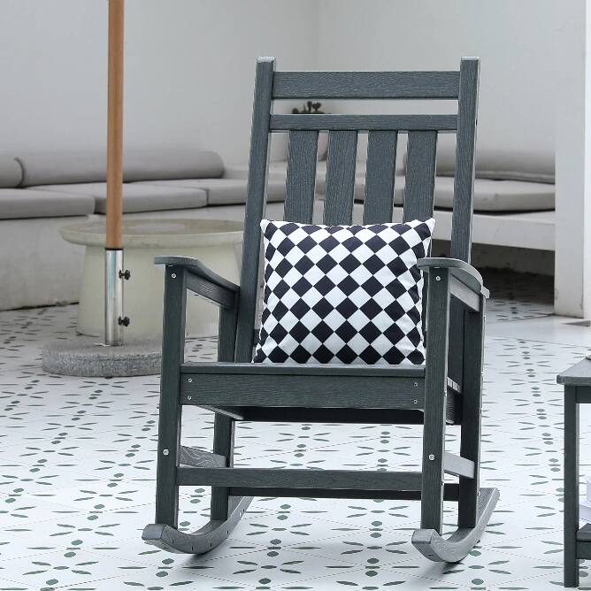 Back. Boyel Living - Oversized HDPE Outdoor Rocking Chair with Wood Texture - Grey.
