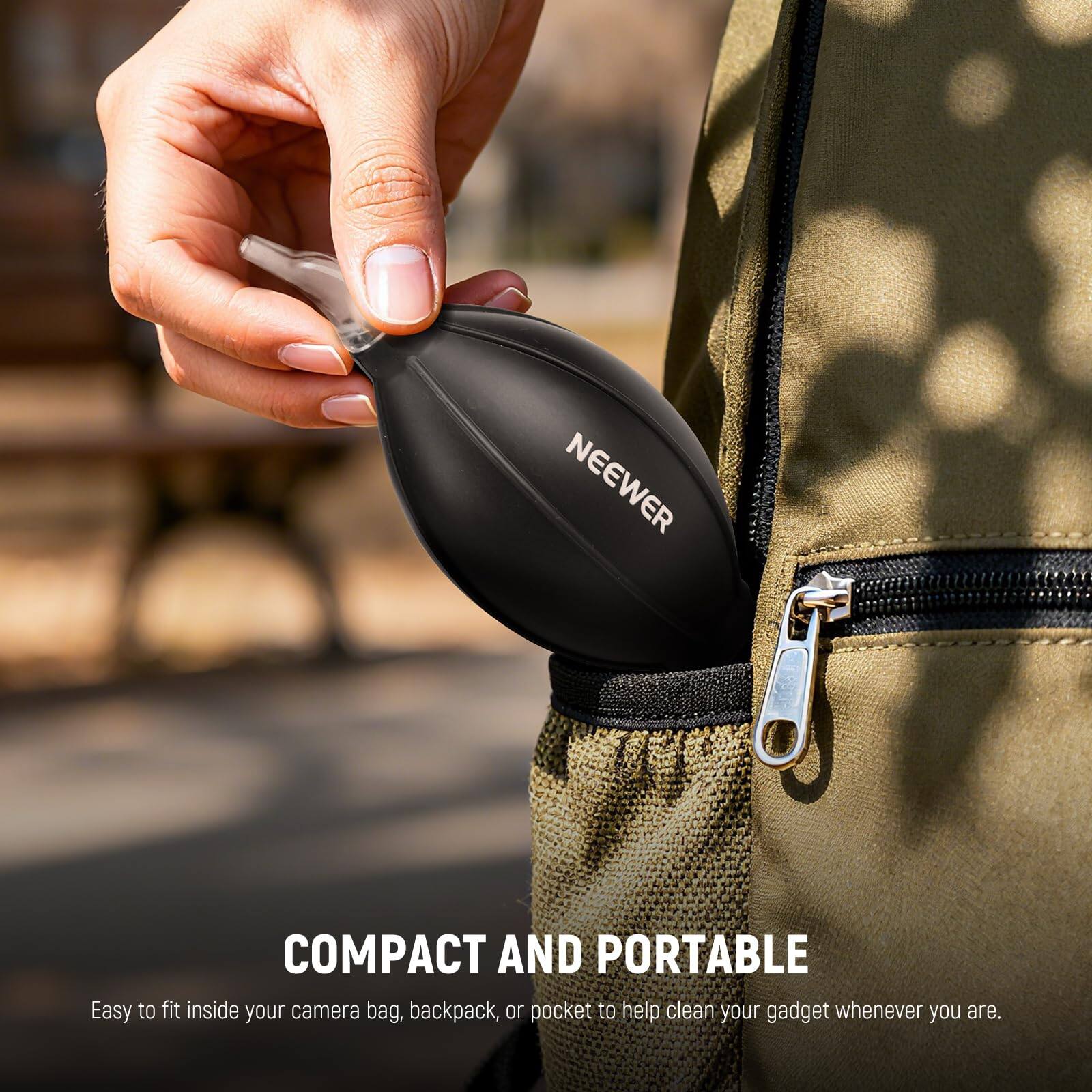 NEEWER COMPACT AND PORTABLE  
Easy to fit inside your camera bag, backpack, or pocket to help clean your gadget whenever you are.