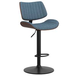 Simpli Home - Novak Mid Century Modern 33 inch Adjustable Swivel Bar Stool Woven Polyester Fabric - Denim Blue