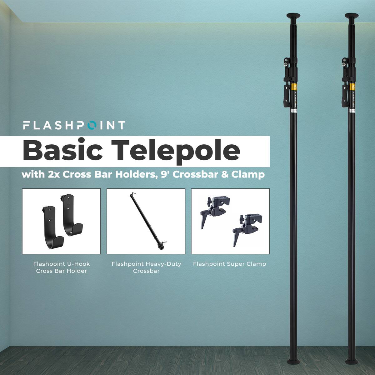 FLASHPOINT Basic Telepole with 2x Cross Bar Holders, 9' Crossbar & Clamp  
Flashpoint U-Hook Cross Bar Holder  
Flashpoint Heavy-Duty Flashpoint Super Clamp Crossbar