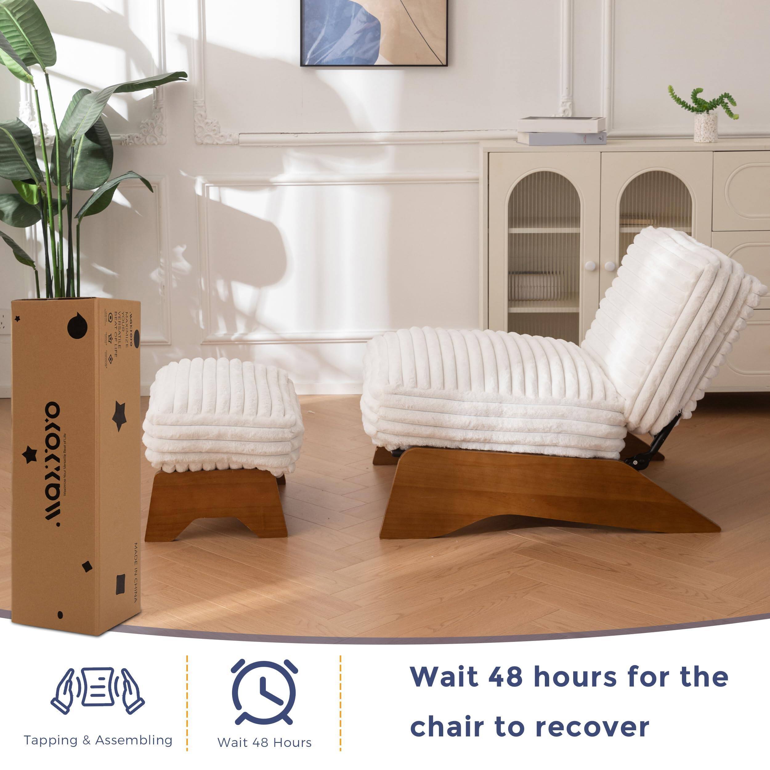 - Tapping & Assembling
- Wait 48 Hours

Wait 48 hours for the chair to recover