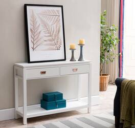 Kings Brand Furniture - Wood Occasional Entryway Console Sofa Table With Storage Shelf / 2 Drawers - White
